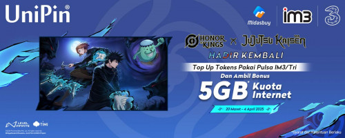 Kolaborasi Honor of Kings x Jujutsu Kaisen Hadir Kembali – Top Up Tokens Pakai Pulsa IM3/Tri dan Ambil Bonus Kuota Internet hingga 5GB!